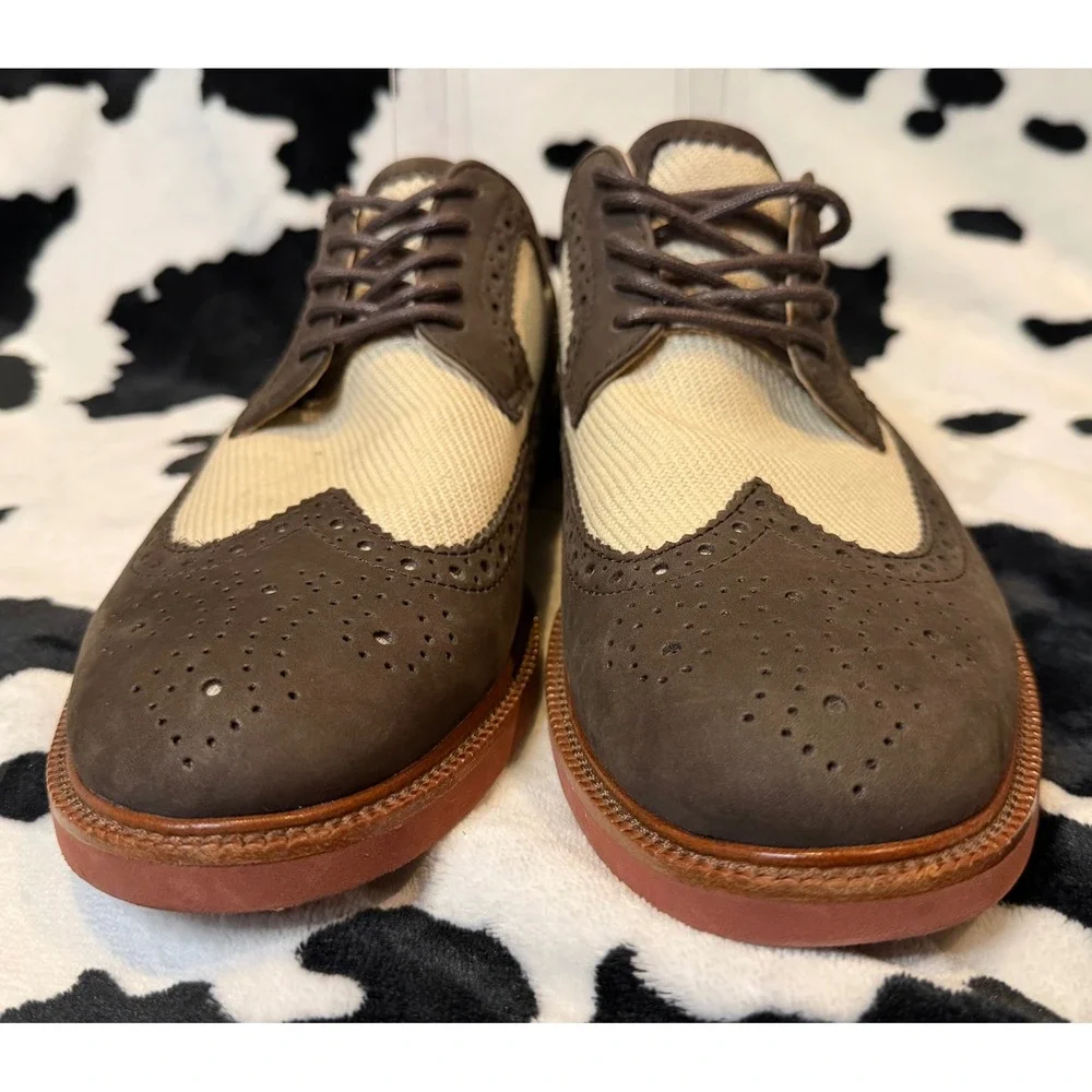 Polo Ralph Lauren Torrington Brown Leather Canvas Wingtip Brogue‎ Shoes 8.5D